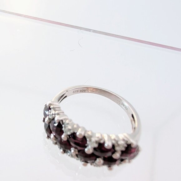 Sterling Silver Band Ring With Cushion Checkerboard Cut Rhodolite Garnet Size 9 - Picture 4 of 11